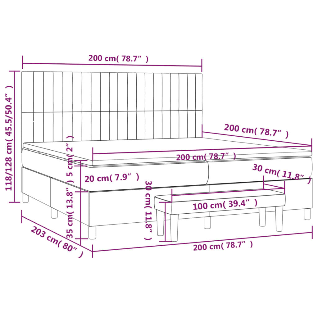 vidaXL atsperu gulta ar matraci, gaiši pelēks audums, 200x200cm цена и информация | Gultas | 220.lv