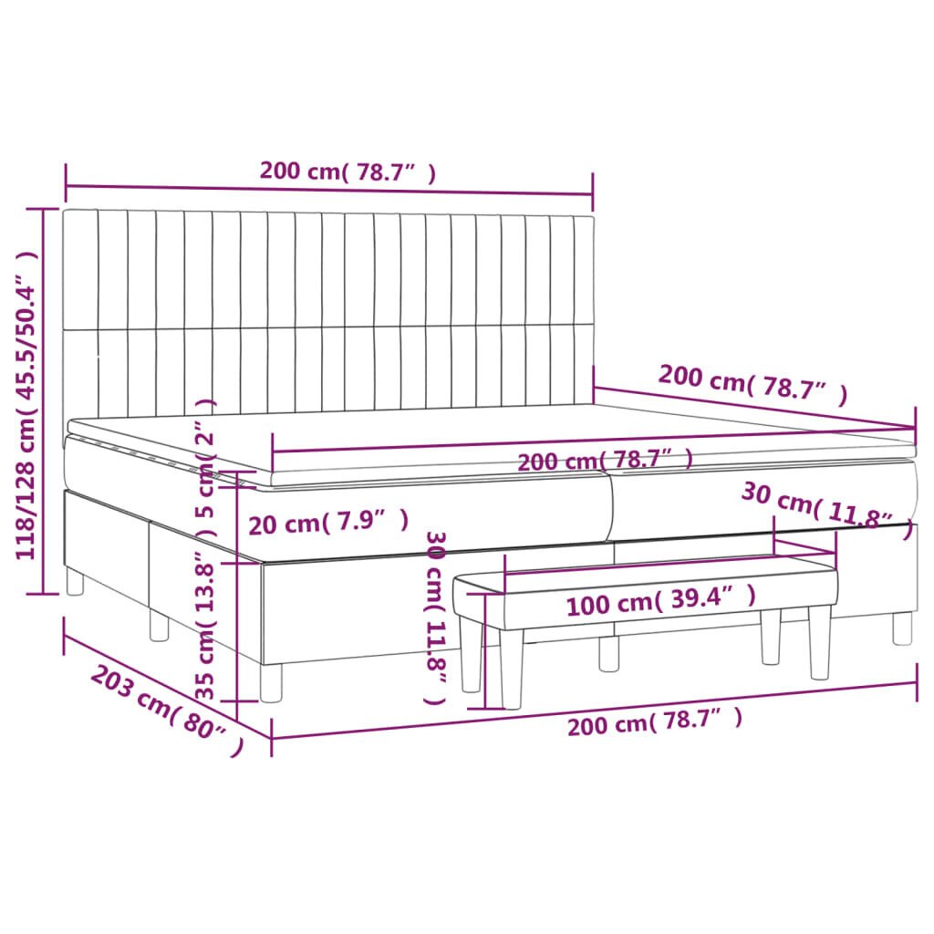 vidaXL atsperu gulta ar matraci, tumši pelēks audums, 200x200cm cena un informācija | Gultas | 220.lv