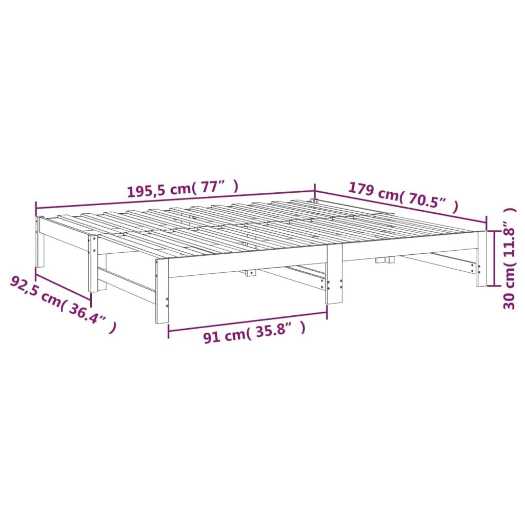 Izvelkama gulta, 2x(90x190)cm, priedes masīvkoks cena un informācija | Gultas | 220.lv