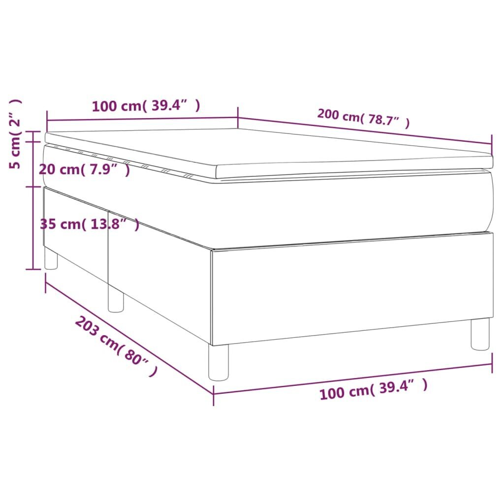 vidaXL atsperu gultas rāmis ar matraci, tumši pelēks audums, 100x200cm цена и информация | Gultas | 220.lv