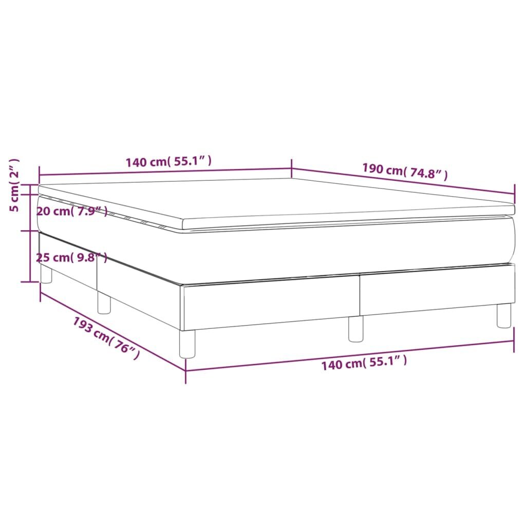 vidaXL atsperu gultas rāmis ar matraci, tumši brūns, 140x190cm, audums cena un informācija | Gultas | 220.lv