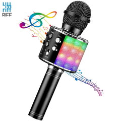 Riff WS-858 Karaoke Bērnu & Vecāku Prieka Efektu Mikrofons ar skaļruņiem & Ierakstu Micro USB AUX Melns цена и информация | Микрофоны | 220.lv