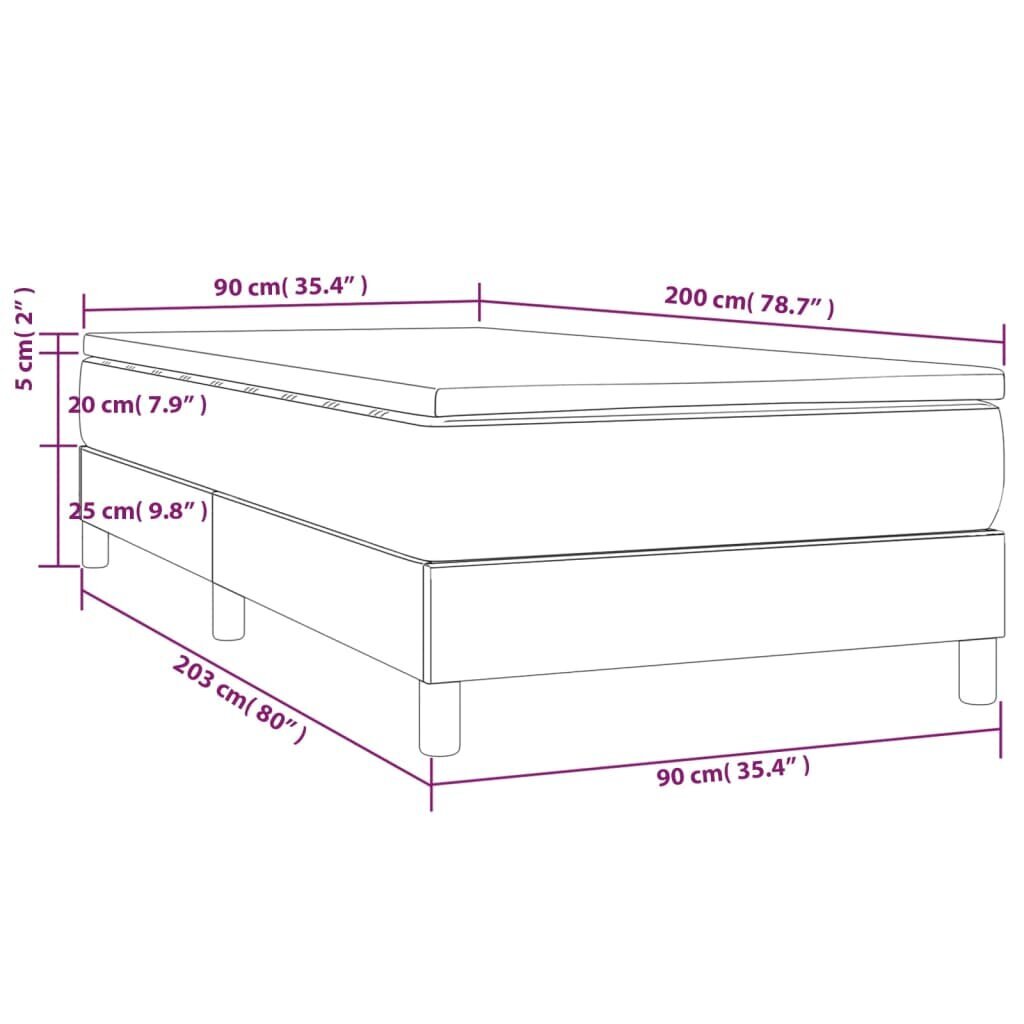 vidaXL atsperu gulta ar matraci, rozā samts, 90x200 cm cena un informācija | Gultas | 220.lv