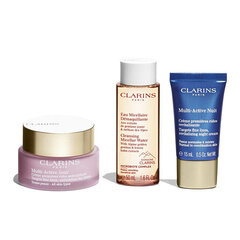 Sejas ādas kopšanas komplekts Clarins Multi-Active: dienas krēms, 50 ml + nakts krēms, 15 ml + micelārais ūdens, 50 ml + kosmētiskas somiņa cena un informācija | Sejas krēmi | 220.lv