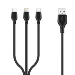 Кабель XO 3in1 cable USB - Lightning + USB-C + microUSB 1,0 м, 2,1A, black NB103 цена и информация | Кабели для телефонов | 220.lv