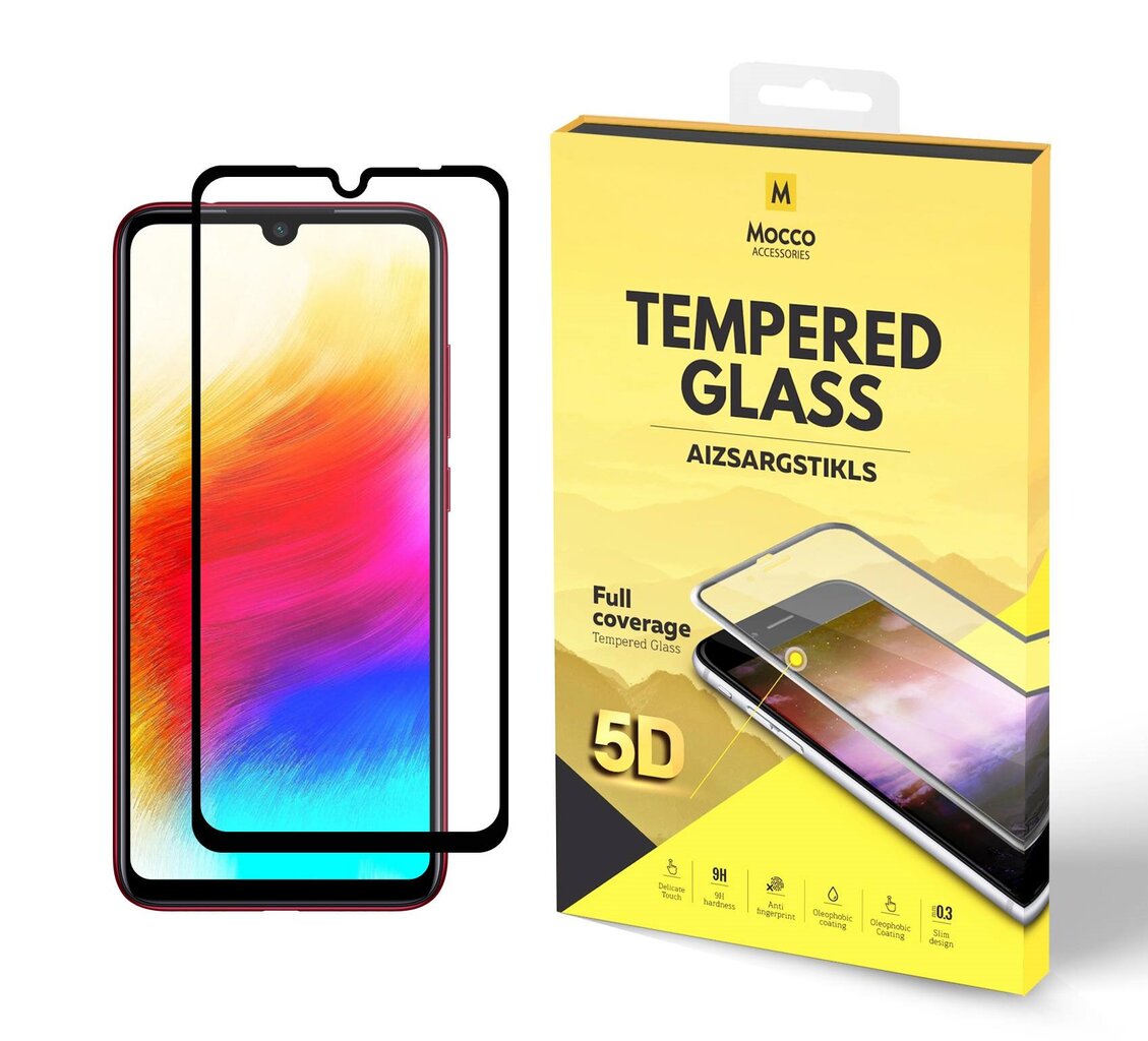 Mocco Full Glue 5D Signature Edition Tempered Glass Aizsargstikls Pilnam Ekrānam Xiaomi Redmi 7 Melns cena un informācija | Ekrāna aizsargstikli | 220.lv