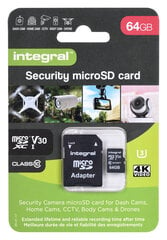 Integral Security Micro SD 4K V30 UHS-1 U3 64GB cena un informācija | Atmiņas kartes fotokamerām | 220.lv