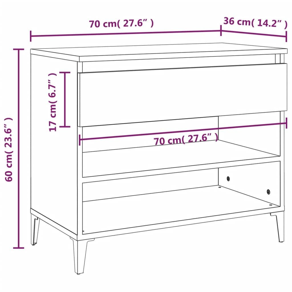 vidaXL apavu plaukts, ozolkoka krāsa, 70x36x60 cm, inženierijas koks цена и информация | Apavu skapji, apavu plaukti, priekšnama soliņi | 220.lv