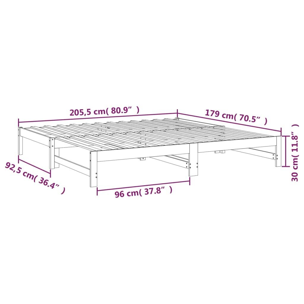 vidaXL izvelkama gulta, balta, 2x(90x200) cm, priedes masīvkoks cena un informācija | Gultas | 220.lv