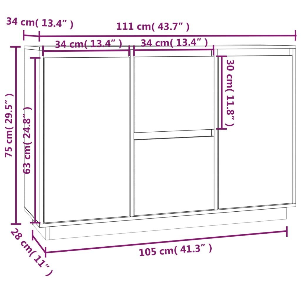 vidaXL kumode, pelēka, 111x34x75 cm, priedes masīvkoks cena un informācija | Skapīši viesistabai | 220.lv