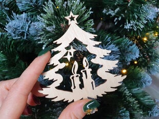 Ziemassvētku koka rotaļlieta Eglīte ar svecēm cena un informācija | Ziemassvētku dekorācijas | 220.lv