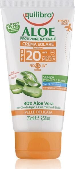 Saules aizsargkrēms Equilibra Aloe SPF 20+, 75 ml cena un informācija | Sauļošanās krēmi | 220.lv