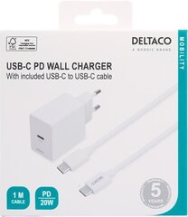 Deltaco USB-C 1x USB-C PD 20 W, 1 m cena un informācija | Lādētāji un adapteri | 220.lv