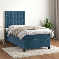 vidaXL atsperu gulta ar matraci, tumši zils samts, 90x200 cm цена и информация | Кровати | 220.lv