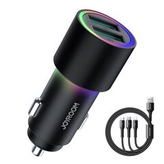 Auto lādētājs Joyroom JR-CL10 LED 2xUSB 24W + 3in1 USB Type-C/microUSB/Lightning 1.2m melns cena un informācija | Lādētāji un adapteri | 220.lv