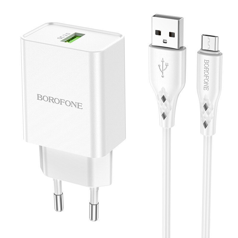 Lādētājs Borofone BN5 QC 3.0 18W + microUSB balts cena un informācija | Lādētāji un adapteri | 220.lv