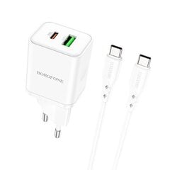 Сетевая зарядка Borofone BN7 Type-C 20W/USB-A 18W PD20W+QC3.0 + Type-C белая цена и информация | Зарядные устройства для телефонов | 220.lv