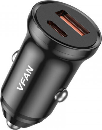 Vipfan C03 automašīnas lādētājs, USB + USB-C, 20W, PD + QC 3.0 (melns) cena un informācija | Lādētāji un adapteri | 220.lv