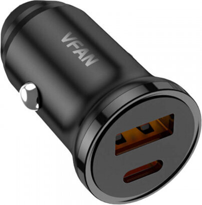 Vipfan C03 automašīnas lādētājs, USB + USB-C, 20W, PD + QC 3.0 (melns) cena un informācija | Lādētāji un adapteri | 220.lv