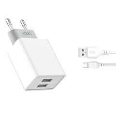 XO wall charger L65 2x USB 2,4A white + microUSB cable cena un informācija | Lādētāji un adapteri | 220.lv