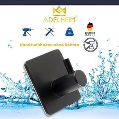 Adelheim® [4er komplekts | Nerūsējošais tērauds] Premium dvieļa āķis bez urbšanas- garantēta turēšana, pateicoties sertificētiem 3 m līmes spilventiņu dvieļu turētāja melniem, līmējošiem āķiem, dvieļu turētāju bez urbšanas (Schawarz) cena un informācija | Vannas istabas aksesuāri | 220.lv