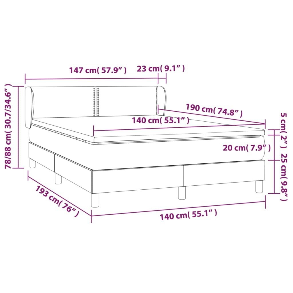 Atsperu gultas rāmis ar matraci vidaXL, 140x190 cm, gaiši pelēks цена и информация | Gultas | 220.lv