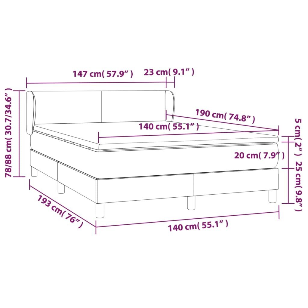 Atsperu gultas rāmis ar matraci vidaXL, 140x190 cm, gaiši pelēks цена и информация | Gultas | 220.lv