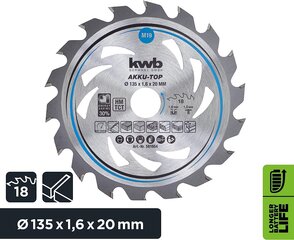 KWB Circuit Sow Blade 135 x 20 мм мм, плавно, особенно для аккумуляторных машин, пило цена и информация | Запчасти для садовой техники | 220.lv