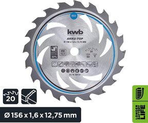 KWB Circuit Sow Blade 156 x 12,75 мм, плавно, особенно для аккумуляторных машин, пилы, подходящее для мягких и лиственных пород, плотников и таблич цена и информация | Запчасти для садовой техники | 220.lv