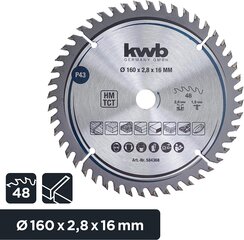 KWB Circuit Sow Blade 160 x 16 мм мм, очень тонкий разрез, лезвие пилы, подходящее для рабочих столов, дерева и панелей с покрытием цена и информация | Запчасти для садовой техники | 220.lv