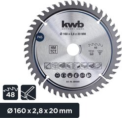 KWB Circuit Sow Blade 160 x 20 мм мм, очень тонкий разрез, лезвие пилы, подходящее для рабочих столов, дерева и панелей с покрытием цена и информация | Запчасти для садовой техники | 220.lv