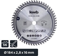 KWB Circuit Sow Blade 184 x 16 мм мм, очень тонкий разрез, лезвие, подходящее для рабочих столов, дерева и панелей с покрытием цена и информация | Запчасти для садовой техники | 220.lv