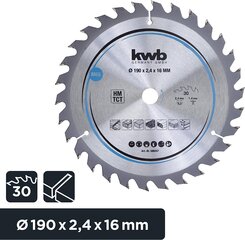 KWB Circuit Sow Blade 190 x 16 мм мм, очень тонкий разрез, лезвие, подходящее для рабочих столов, дерева и панелей с покрытием цена и информация | Запчасти для садовой техники | 220.lv