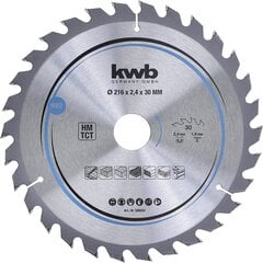 KWB Circuit Sow Blade 216 x 30 мм мм, очень тонкий разрез, лезвие пилы, подходящее для рабочих столов, дерева и панелей с покрытием цена и информация | Запчасти для садовой техники | 220.lv