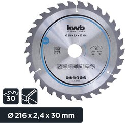 KWB Circuit Sow Blade 216 x 30 мм мм, очень тонкий разрез, лезвие пилы, подходящее для рабочих столов, дерева и панелей с покрытием цена и информация | Запчасти для садовой техники | 220.lv