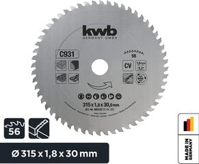 KWB Circuit Sow Blade 315 x 30 мм мм, сделанная в Германии, Gross более быстрое разреза цена и информация | Запчасти для садовой техники | 220.lv