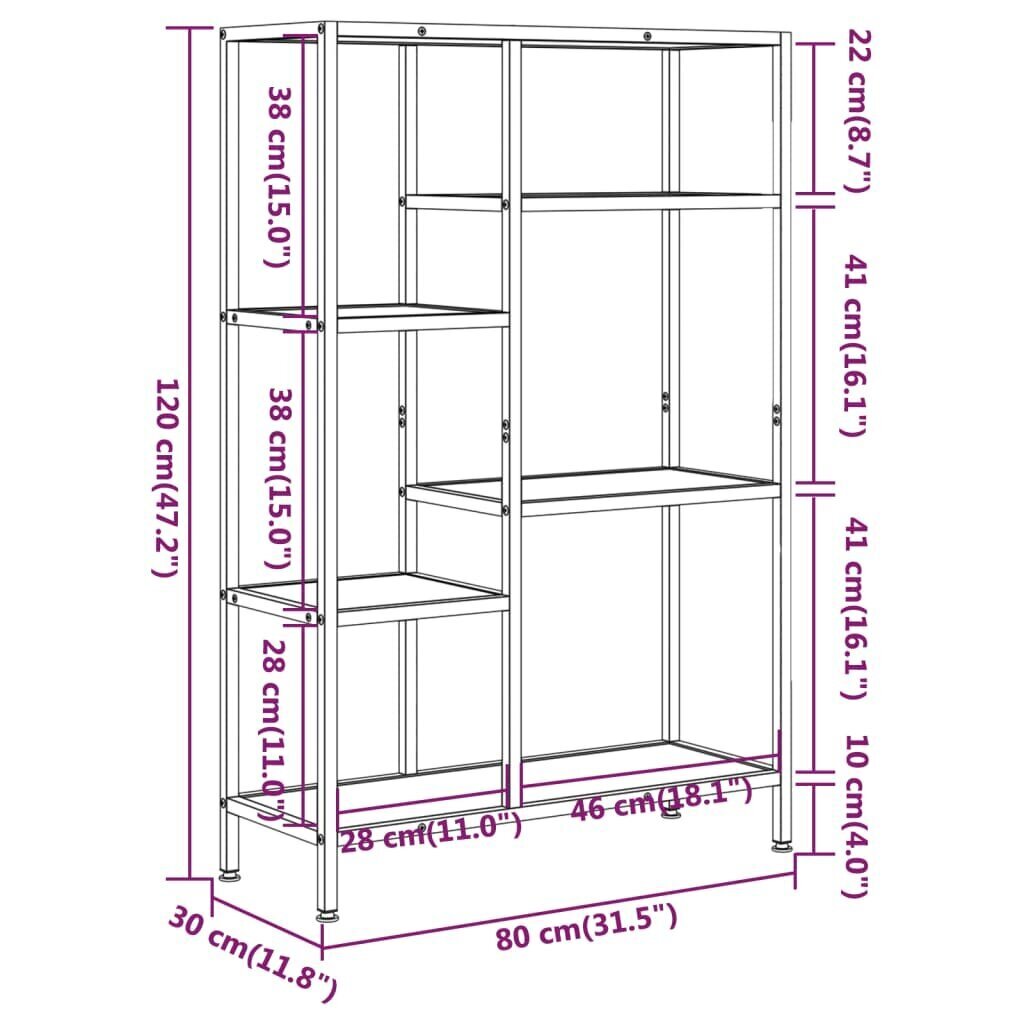 Grāmatu plaukts, 80x30x120cm, tērauds un apstrādāts koks cena un informācija | Plaukti | 220.lv