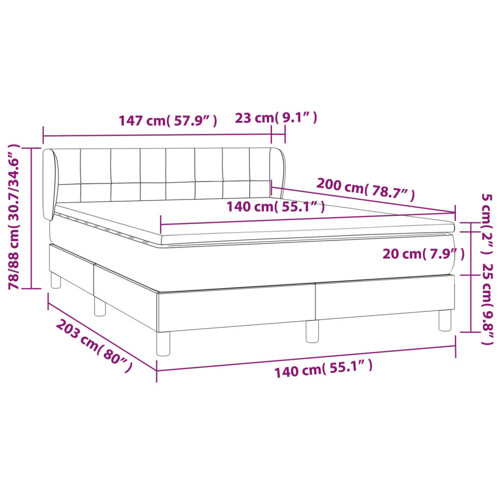 Atsperu gultas rāmis ar matraci vidaXL, 140x200 cm, melns cena un informācija | Gultas | 220.lv