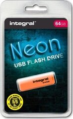 Integral 64GB USB2.0 DRIVE NEON ORANGE USB flash drive USB Type-A 2.0 цена и информация | USB накопители | 220.lv