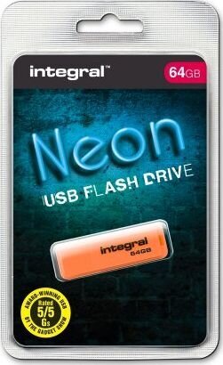 Integral 64GB USB2.0 DRIVE NEON ORANGE USB flash drive USB Type-A 2.0 cena un informācija | USB Atmiņas kartes | 220.lv