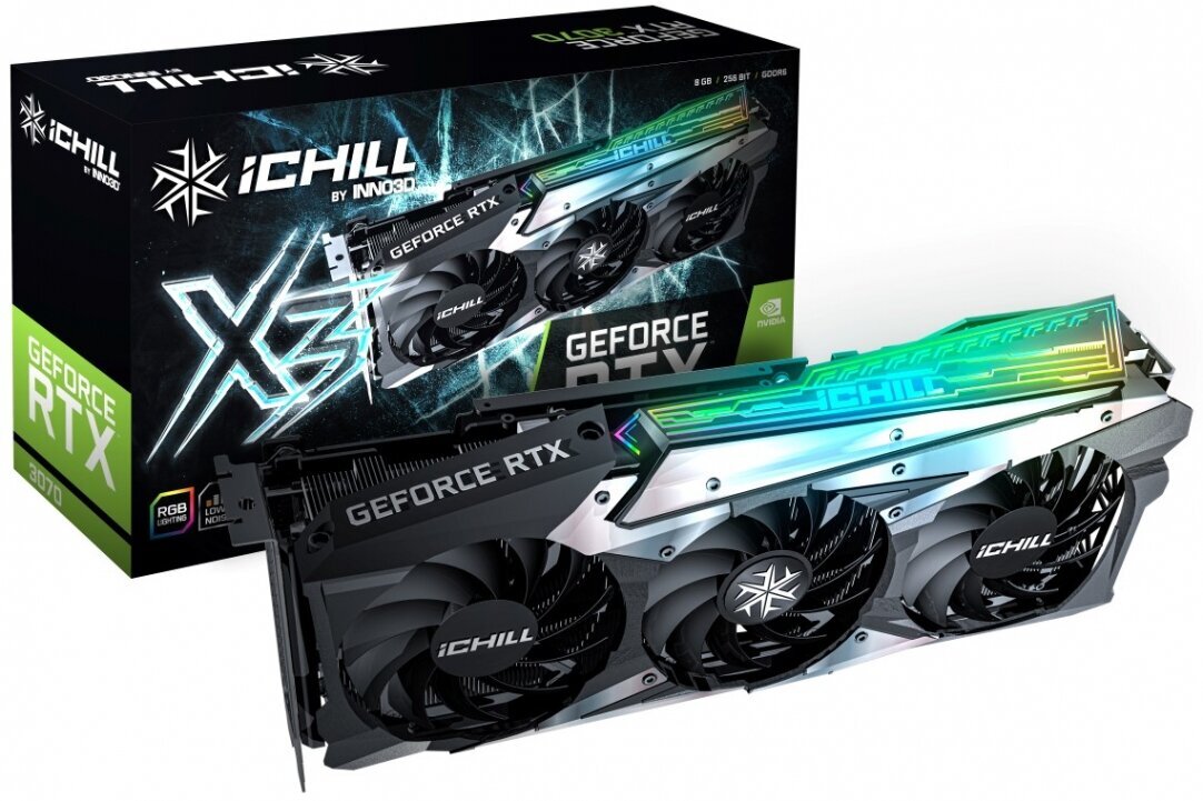 Inno3D iChill GEFORCE RTX 3070 X3 LHR NVIDIA 8 GB GDDR6 cena un informācija | Videokartes (GPU) | 220.lv