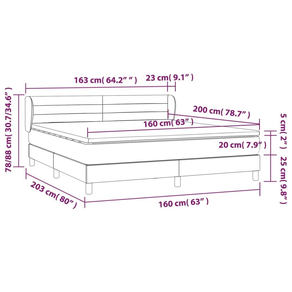 Atsperu gultas rāmis ar matraci vidaXL, 160x200 cm, tumši pelēks cena un informācija | Gultas | 220.lv