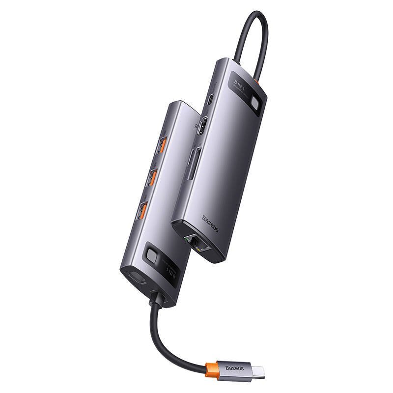 Hub 8in1 Baseus StarJoy Series, USB-C to 3x USB 3.1 + HDMI + USB-C PD + RJ45 + microSD|SD цена и информация | Adapteri un USB centrmezgli | 220.lv