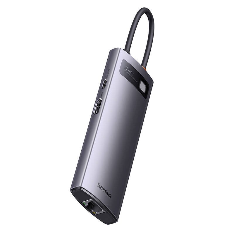 Hub 6in1 Baseus StarJoy Series, USB-C to 3x USB 3.0 + HDMI + USB-C PD + RJ45 cena un informācija | Adapteri un USB centrmezgli | 220.lv