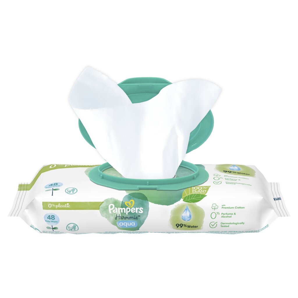 Pampers Harmonie Aqua Mitrās Salvetes Mazuļiem, 15 Iepakojumi, 720 Mitrās Salvetes цена и информация | Mitrās salvetes, vienreizlietojamie paladziņi | 220.lv