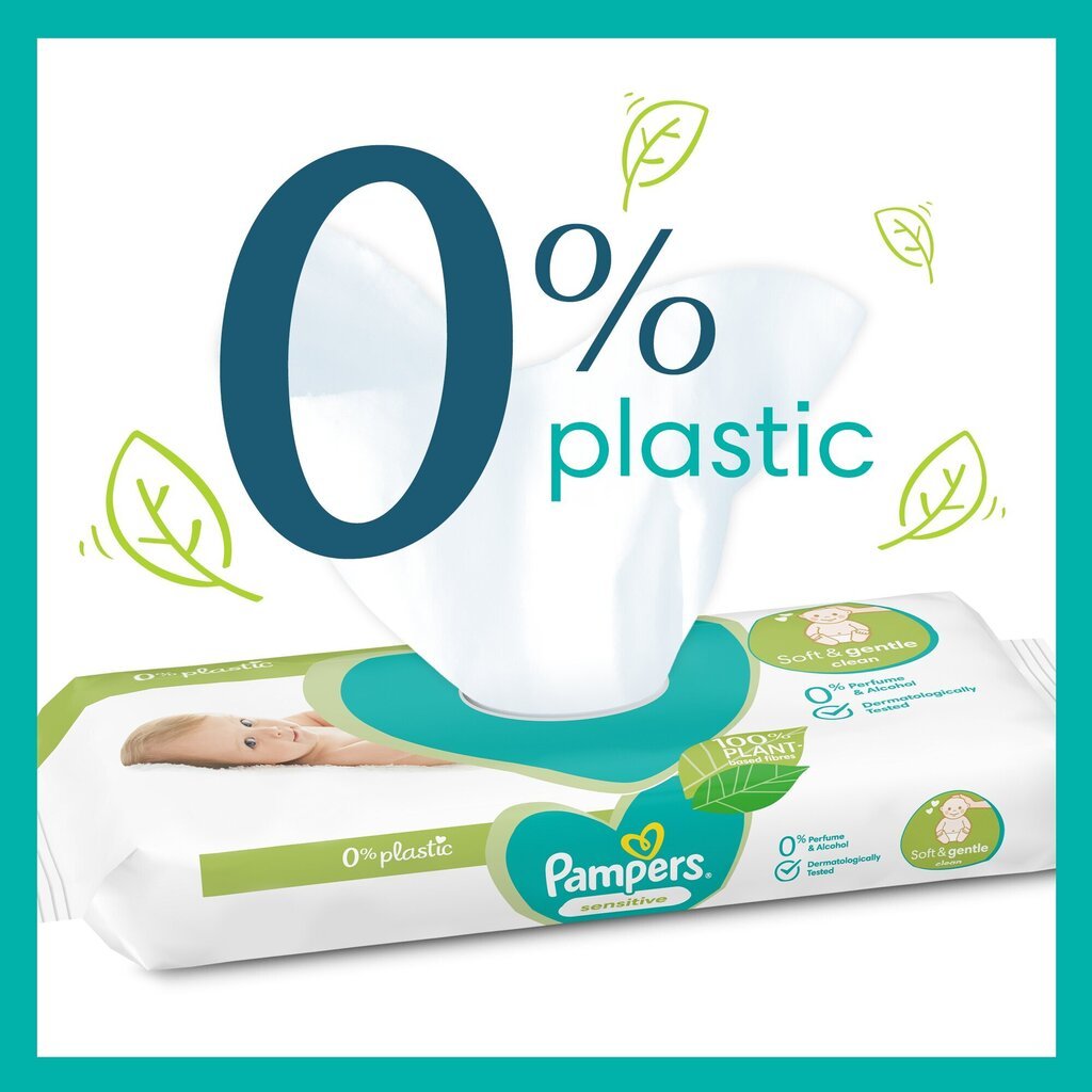 Mitrās salvetes Pampers Sensitive Plastic Free, 24 x 52 gab. cena un informācija | Mitrās salvetes, vienreizlietojamie paladziņi | 220.lv