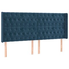 Galvgalis ar malām, tumši zils samts, 203x16x118/128 cm cena un informācija | Gultas | 220.lv