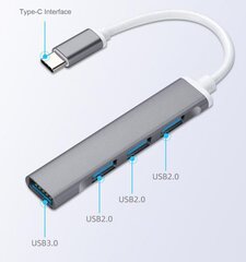 Адаптер USB-C с четырьмя разъемами USB 3.0, серый и белый цена и информация | Адаптеры и USB разветвители | 220.lv