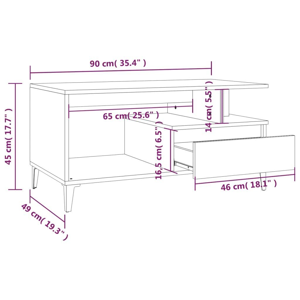 vidaXL kafijas galdiņš, pelēcīgs, 90x49x45 cm, inženierijas koks cena un informācija | Žurnālgaldiņi | 220.lv