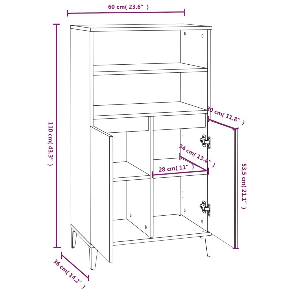 vidaXL augstais skapītis, koka krāsa, 60x36x110 cm, inženierijas koks cena un informācija | Skapīši viesistabai | 220.lv